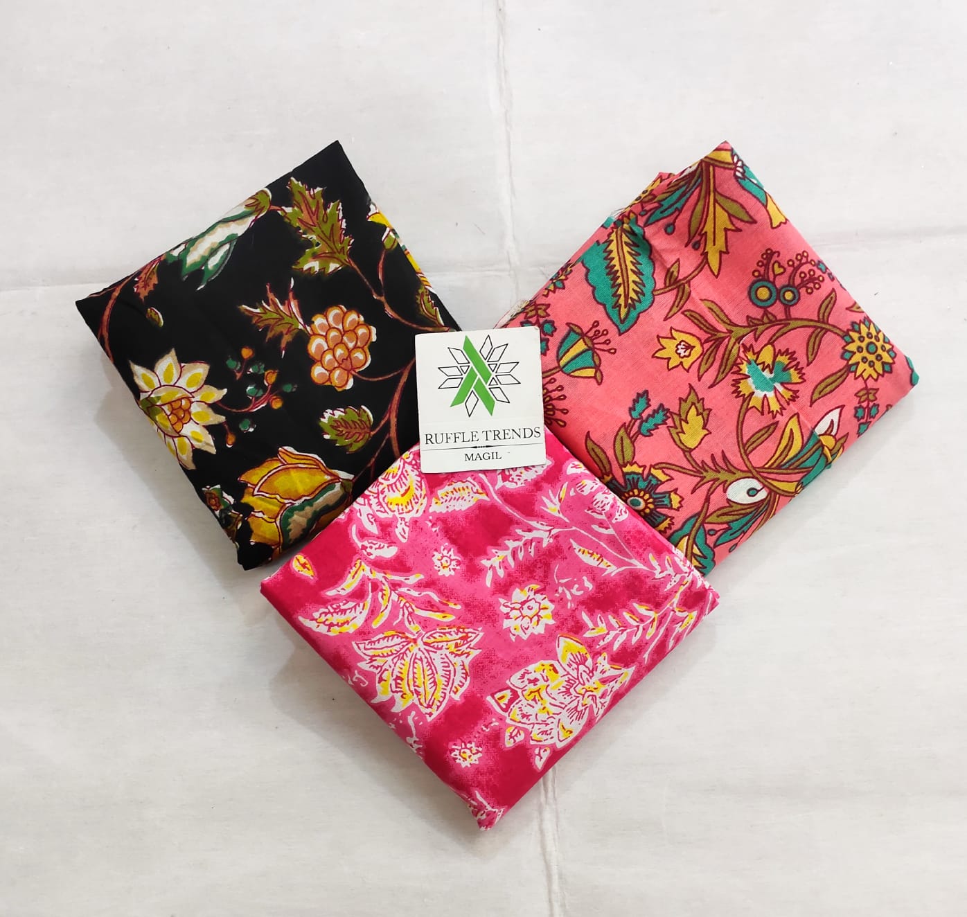 Cotton Printed Combo Materials ( Black, Pink, Pink )