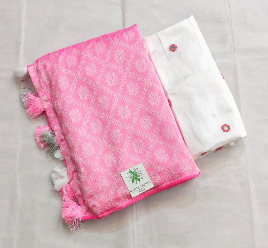 Madhuram silk baby pink cream 